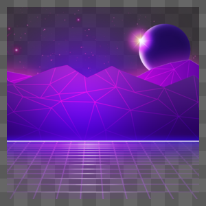 紫色立体山峰和圆形天体抽象科技光效图片