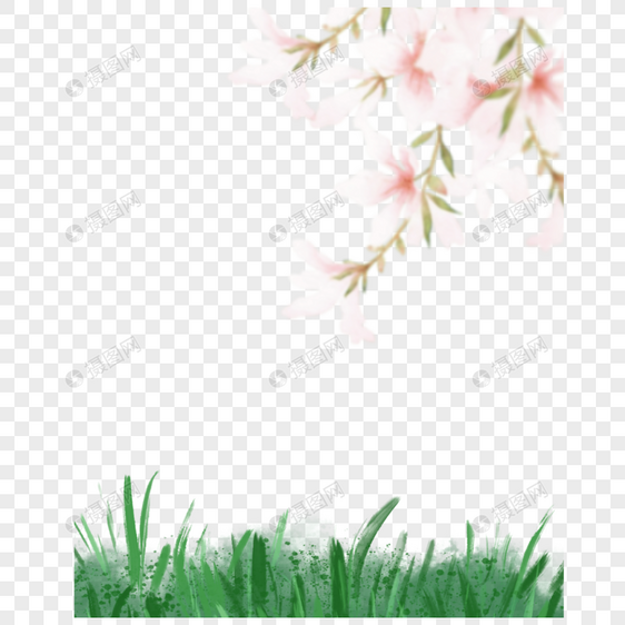 粉色樱花下的草地图片