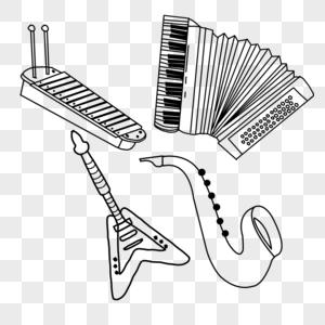 西洋乐器线稿音乐器材萨克斯风管电子吉他手风琴木琴图片
