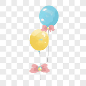 黄蓝色卡通气球和花朵图片