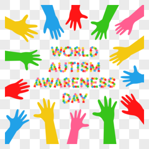 世界提高自闭症意识日五颜六色的手掌和拼图图片