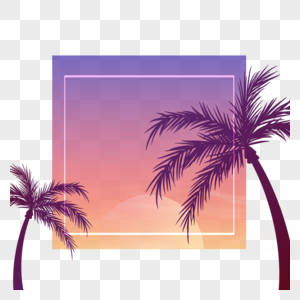 紫色渐变椰树夏季夜晚边框图片