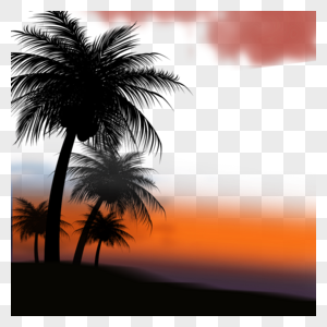 红色云朵下的椰子树夏季夜晚边框图片