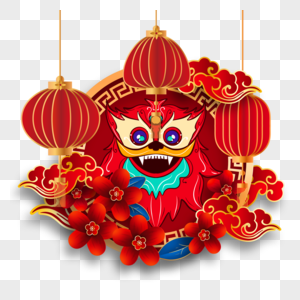 农历新年春节舞狮红色边框图片