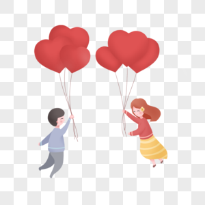 抓着红色气球的情侣图片