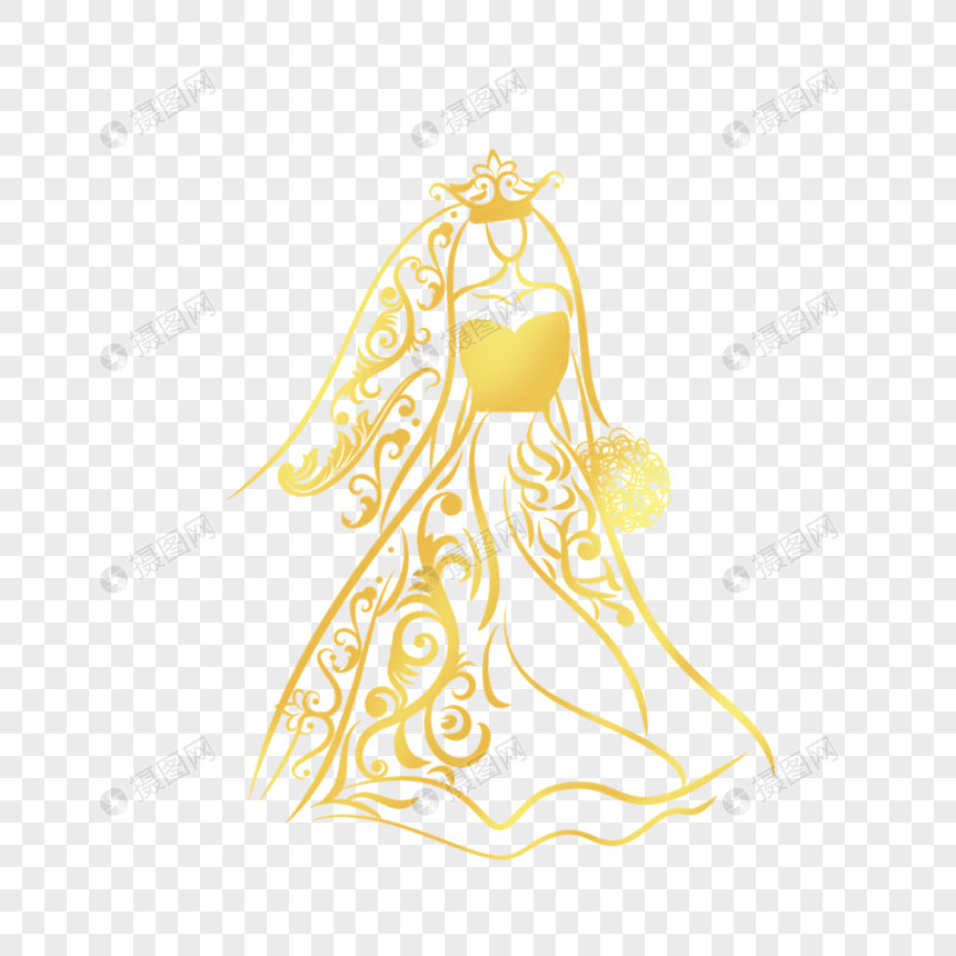 新娘抽象金色美丽婚纱图片