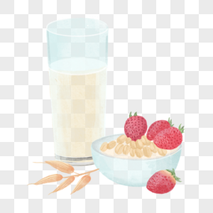 燕麦牛奶草莓水彩风格粗粮早餐图片