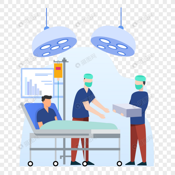 医务人员外科手术蓝色扁平风格图片