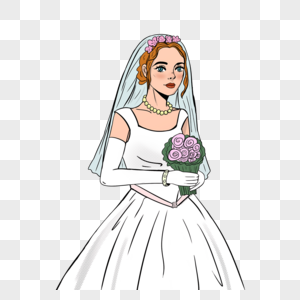 婚纱新娘复古漫画高清图片