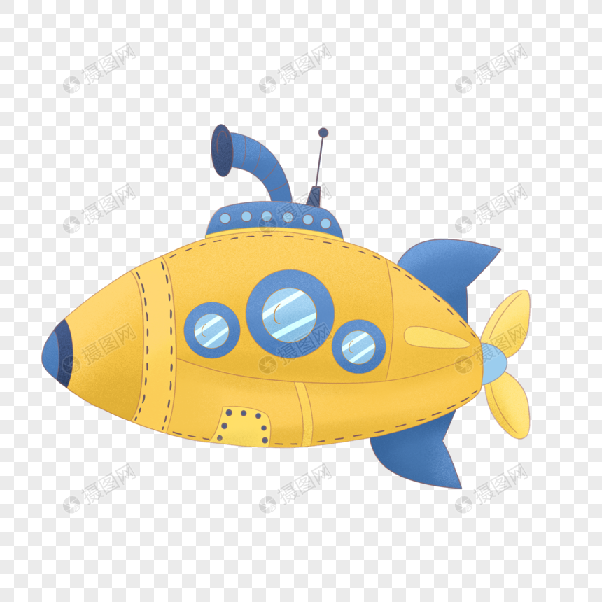 黄蓝色卡通潜水艇图片
