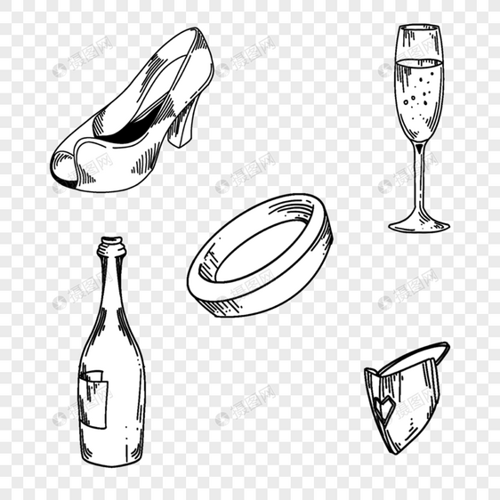 婚礼黑白高跟鞋酒杯雕刻风格图片