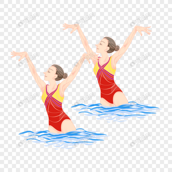 花样游泳运动员红色卡通人物图片