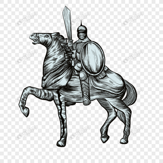 中世纪骑士复古黑白画图片