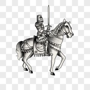 骑士复古盔甲黑白画高清图片
