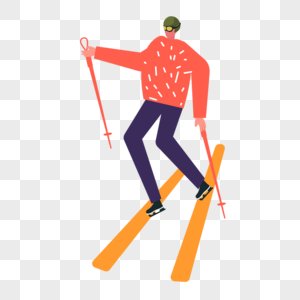 滑雪人物橙色滑雪板图片
