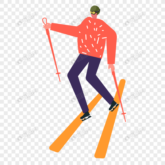 滑雪人物橙色滑雪板图片