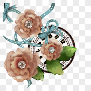 亚麻花卉装饰钟表复古创意图片