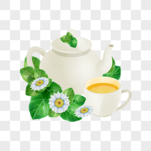 茶杯水彩花艺下午茶水壶图片