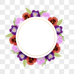 三色堇花卉水彩花环边框高清图片