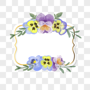 三色堇花卉水彩精致边框图片