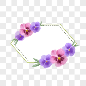 三色堇花卉水彩几何边框图片