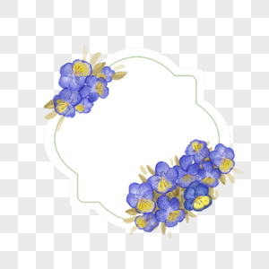 三色堇花卉水彩蓝色边框图片