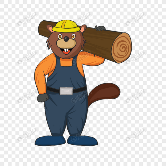 海狸工人木头插画图片