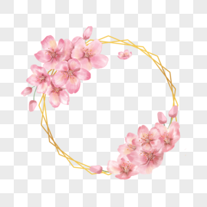 樱花水彩粉色花卉金线边框图片