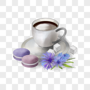 茶杯水彩花艺下午茶与马卡龙图片
