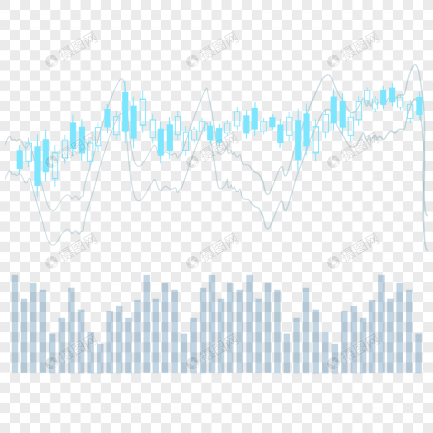 股票k线图上升趋势商业市场蓝色渐变蜡烛图图片