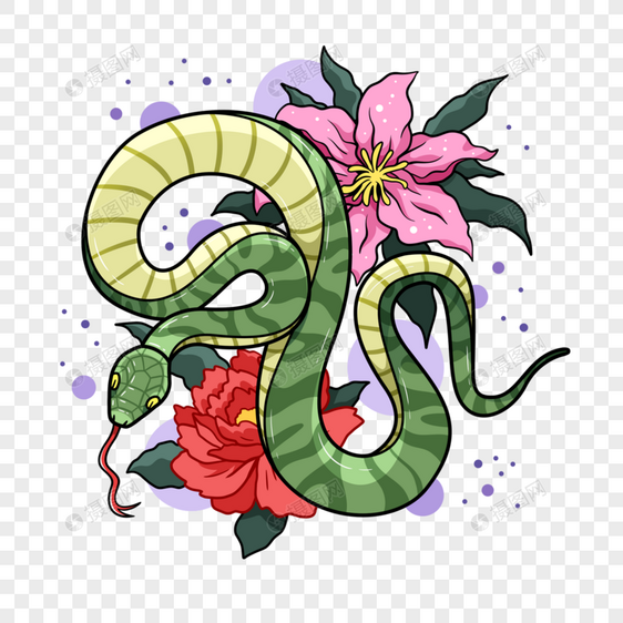 青蛇吐舌插画风格绿色图片