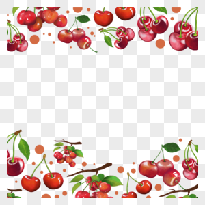 圆形红色樱桃树叶边框图片
