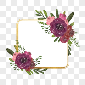 勃艮第玫瑰婚礼水彩精美边框图片