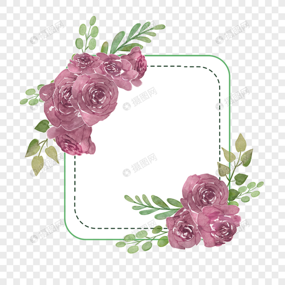 勃艮第玫瑰婚礼水彩粉色边框图片
