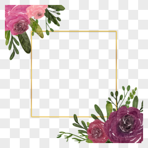 勃艮第玫瑰水彩金线边框图片