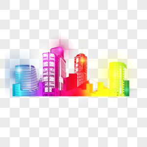 城市景观彩虹未来派城市缩影图片