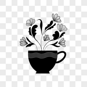 咖啡杯半圆花艺黑白涂鸦图片