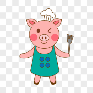 猪厨师绿色可爱卡通画图片