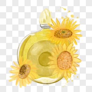 香水瓶向日葵水彩风格黄色图片