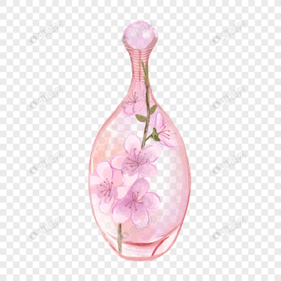 香水瓶桃花水彩风格粉色图片
