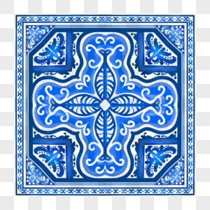 瓷砖花纹水彩蓝色装饰图形图片