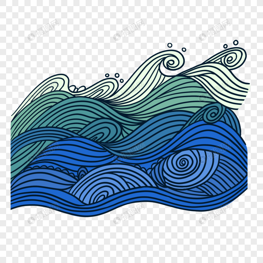 波浪抽象装饰线条绿色蓝色图片