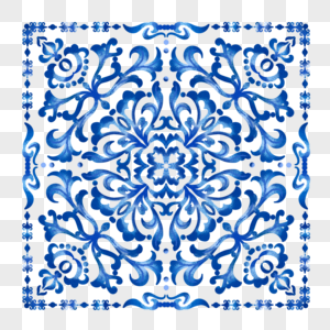 瓷砖图案水彩蓝色方形图形图片
