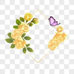 花卉边框蝴蝶水彩风格黄色图片