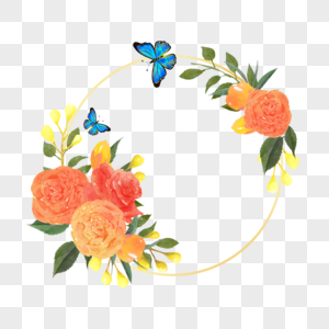 花卉边框蝴蝶水彩风格橙色图片
