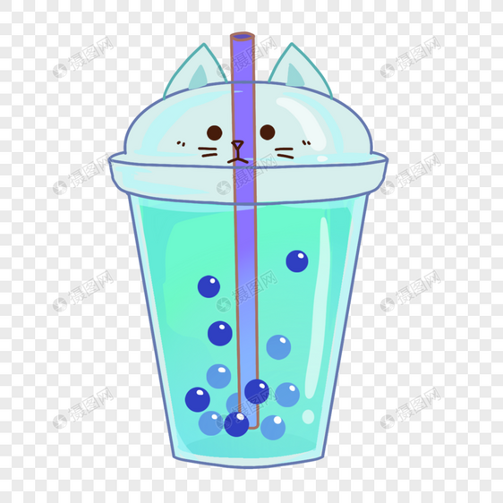 猫蓝色杯子冰镇饮料图片
