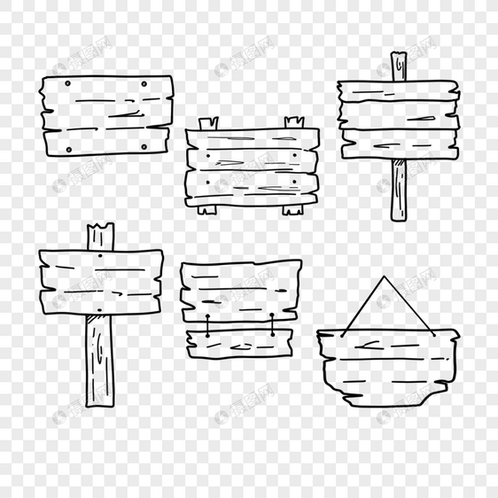 木板指示牌黑白涂鸦线稿图片