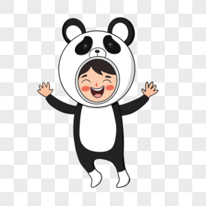 孩子穿着熊猫服装角色扮演图片
