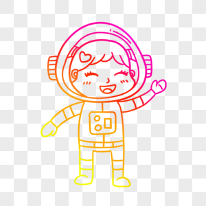 女孩宇航员彩色卡通风格图片