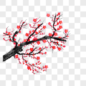 新年红梅花枝干水墨风格图片